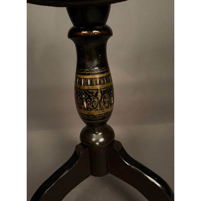 Hand Made Swiss Tilt-Top Tea Table Circa 1860 with inlaid top with hand painted embelishements on exotic woods, tilt-top...