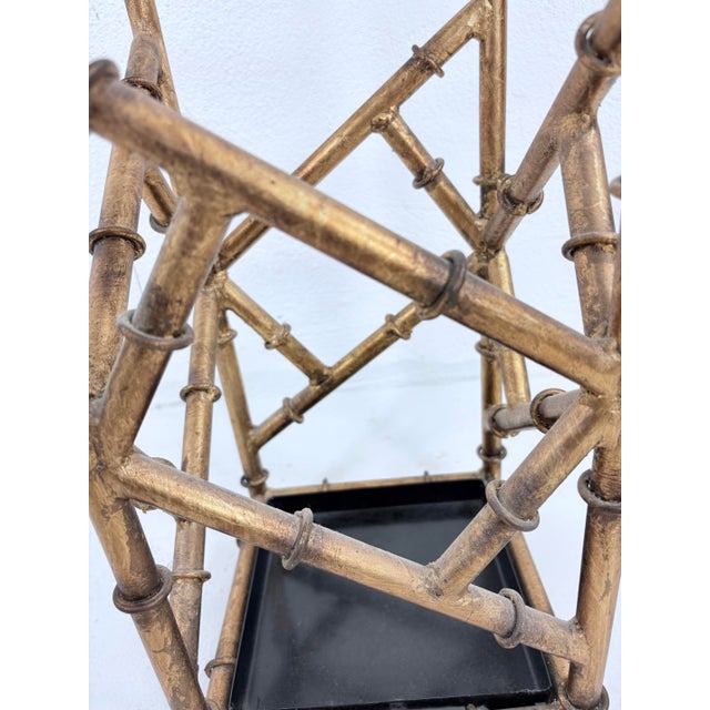 Mid-Century Vintage Gilded Wrought Iron Faux Bamboo Umbrella Stand For Sale In Philadelphia - Image 6 of 8