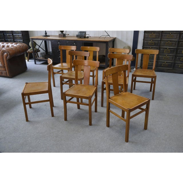 Vintage Beech Bistro Chairs, 1950s, Set of 10 For Sale - Image 13 of 15