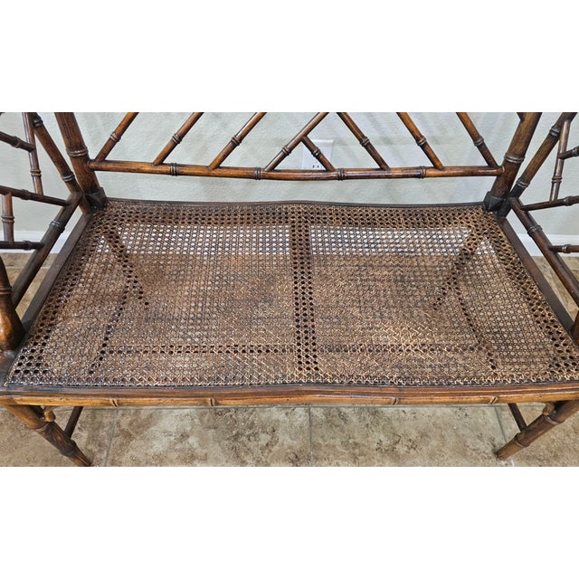 Mid 20th Century Chinese Chippendale Faux Bamboo Bench For Sale In Phoenix - Image 6 of 8