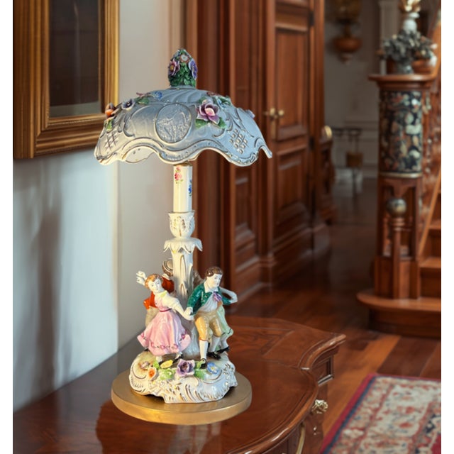 Von Schierholz Porcelain Ring Around the Rosie Children Table Lamp Floral Lithophane Shade For Sale - Image 9 of 18