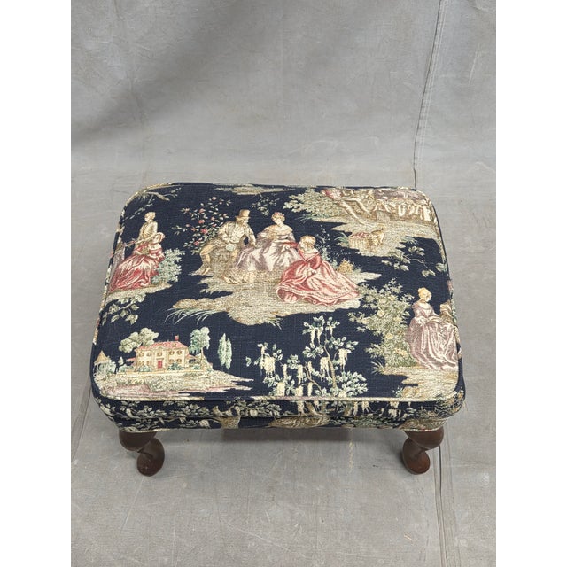 Black Pair of Vintage Queen Anne Chairs and Ottoman With Black Toile Upholstery For Sale - Image 8 of 17