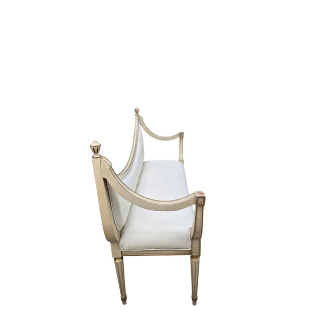 French Mid 20th Century Hollywood Regency Neoclassical Curved Back Upholstered Bench For Sale - Image 3 of 12