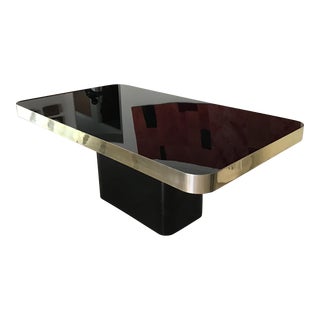 1980s Mid Century Modern Black Glass Pedestal Table For Sale