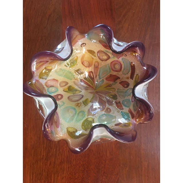Vintage 1950’s Murano Italy art glass bowl oversized large 10” beautiful