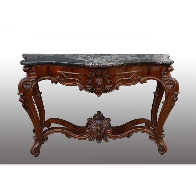 Antique Louis Philippe Neapolitan Console Table in Crotch Mahogany with a Red Levanto Marble Top, 1800s For Sale - Image 5 of 5