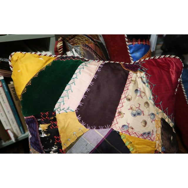 1870s Antique Crazy Quilt Pillow 18 Inches 4 For Sale - Image 10 of 10