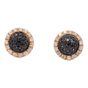 Estate Black and White Diamond Pave Studs in 18k Rose Gold - A Pair