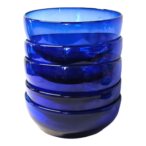 Pottery Barn Talavera Blue & White Floral Ceramic Bowls, Set of 5, Mexico, Late 20th Century