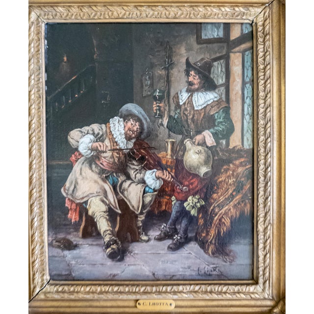We are selling this well painted Dutch style interior scene. This oil painting is executed on panel and features a...