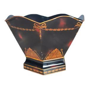 1990s Maitland-Smith Hand Painted Metal Tole Cache Pot Planter