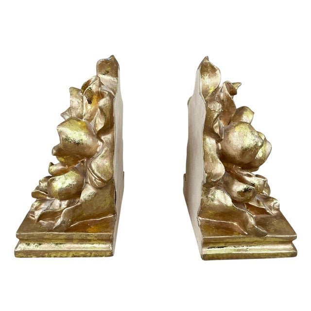 Fine Set Of Floral Form Bookends. Intricate detail and rich color will add an elegant touch to your room. No maker’s mark...