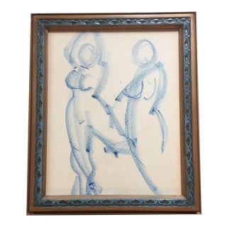 Original Vintage Modernist Female Nude Drawing For Sale