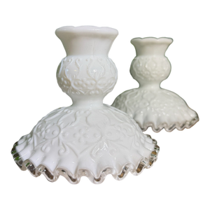 Vintage Fenton Art Glass "Silver Crest" Candlestick Holders