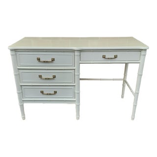 1970s Vintage Hollywood Regency Henry Link Faux Bamboo Bali Hai 4 Drawer Desk. For Sale