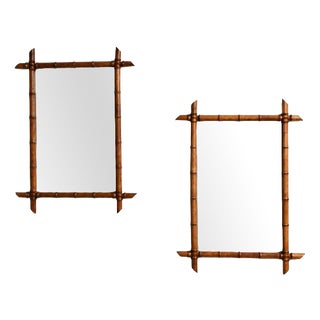 Wooden Faux Bamboo Mirrors, 1920s, Set of 2 For Sale
