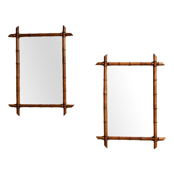 Wooden Faux Bamboo Mirrors, 1920s, Set of 2 For Sale