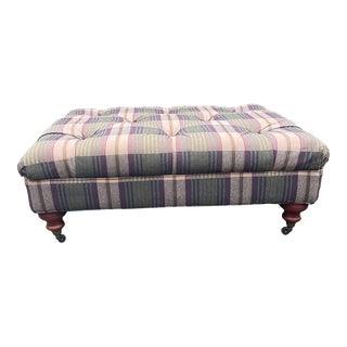 Vintage Ethan Allen Buttoned Fabric Ottoman For Sale