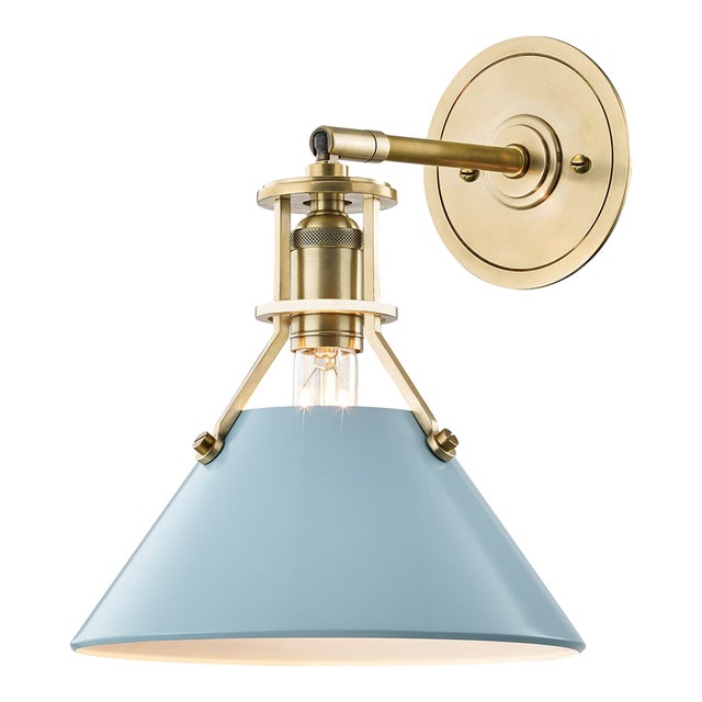 Hudson Valley Lighting Mark D. Sikes Painted No.2 1-Light Wall Sconce, Aged Brass/Blue Bird For Sale