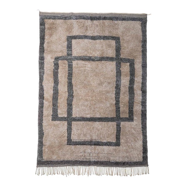 Modern Geometric Hand-Knotted Wool Rug | 9'5" X 6'9" | One of a Kind For Sale