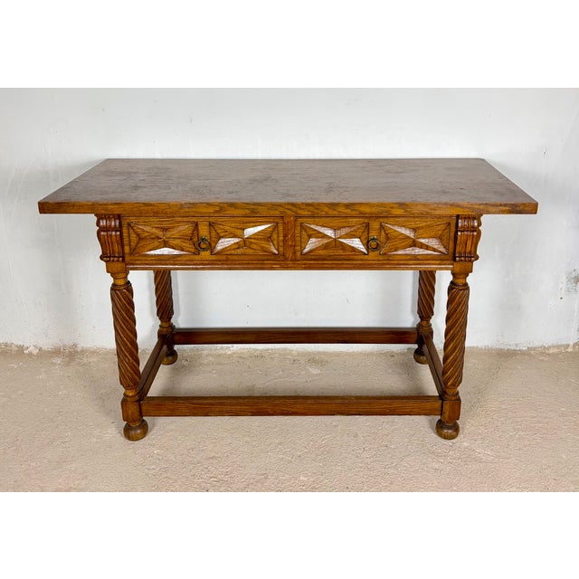 20th Century Spanish Oak Console Table with Two Drawers For Sale - Image 6 of 10