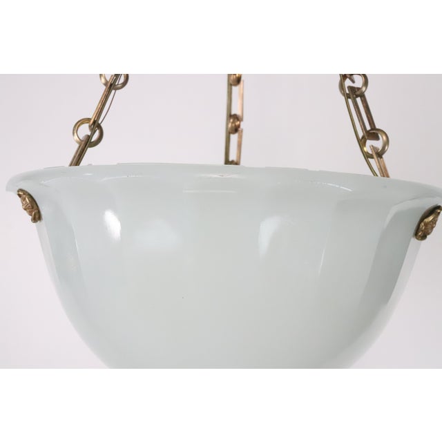 Modern Late 20th Century Restored Modern White Fluted Milk Glass Dish Pendant Light For Sale - Image 3 of 11