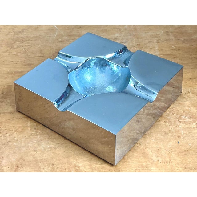 Silver Vintage Chrome Geometric Ashtray For Sale - Image 8 of 13