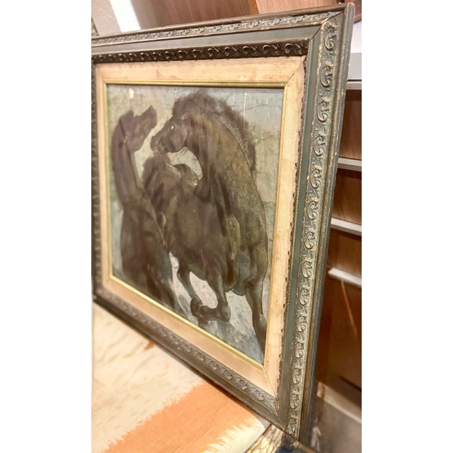 Early 20th Century Framed Print Two Horses by Swiss Artist Hans Erni For Sale - Image 4 of 5