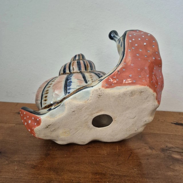 Vintage Tonala Mexico Extra Large Hand Painted Pottery Snail Figurine For Sale - Image 9 of 11