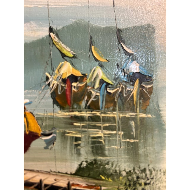 Mid Century Oil on Board Chinese Junk Boats Painting For Sale - Image 4 of 9