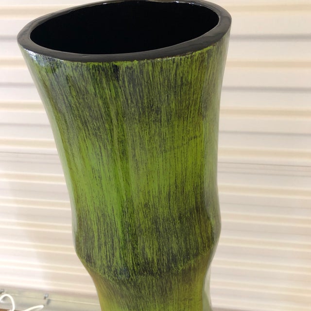 Boho Chic Green Bamboo Floor Vase For Sale - Image 3 of 4
