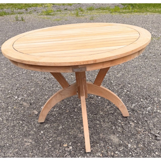 Modern Solid Teak Round Pedestal Outdoor Dining Table For Sale - Image 4 of 5