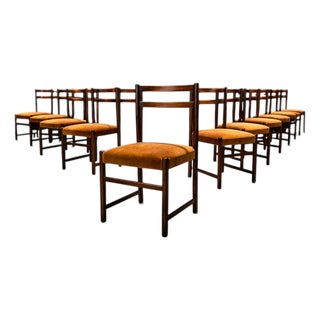 Monumental Set of Twelve Brazilian Modern Rosewood Dining Chairs by Celina With Saddle Mohair Upholstery, Brazil, 1960s For Sale