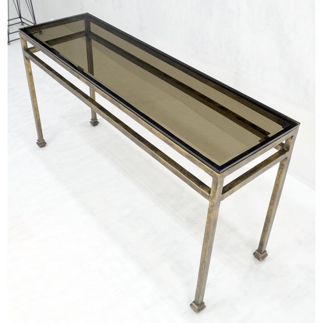 Thick Smoked Glass Bronzed Metal Base Console Sofa Table For Sale - Image 9 of 10