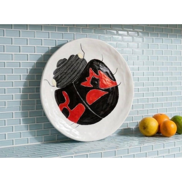 Red Vintage Hand-Painted Italian Artisan Ceramic Decorative Plate – Ladybug Motif For Sale - Image 8 of 11