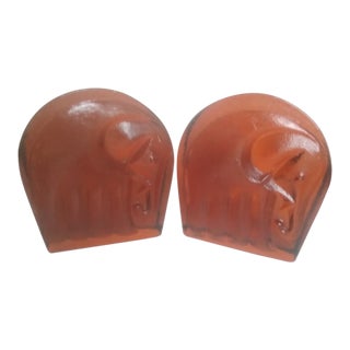 1969 Mid-Century Modern Blenko Glass Elephant Bookends - a Pair For Sale