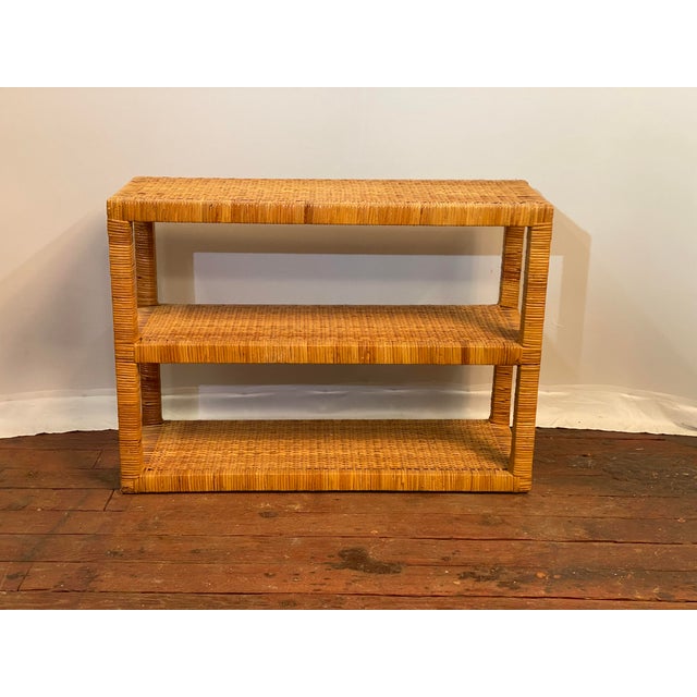 Postmodern Three Tier Wrapped and Woven Rattan Console Table For Sale - Image 3 of 11
