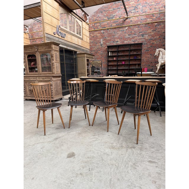 These bistro chairs are in good overall condition. Their faux leather seats are very comfortable. Note that there are a...