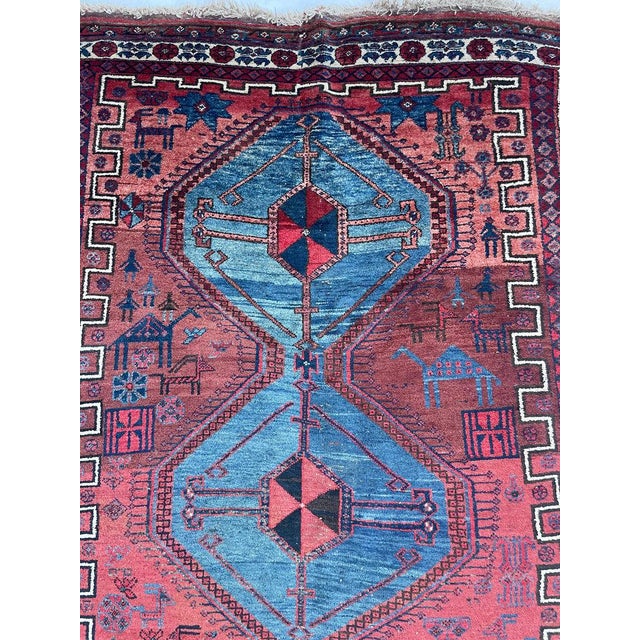 Brown Vintage Village Life Woven Throughout Shiraz Rug 4.6 x 6.9 For Sale - Image 8 of 14