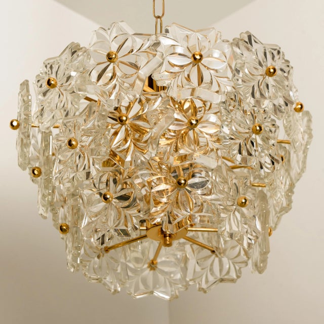 Glass and Brass Floral 3-Tier Light Fixture from Hillebrand, 1970s For Sale - Image 14 of 15