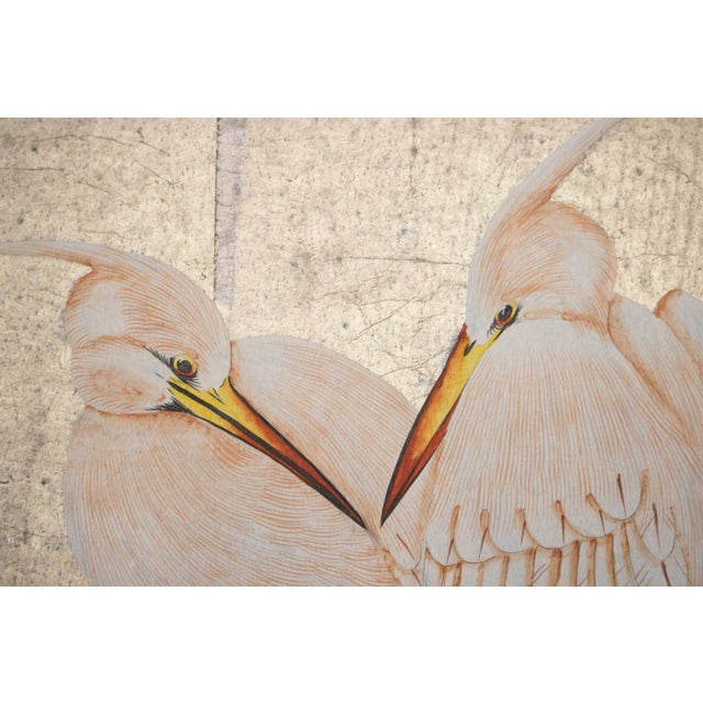 C. 1970s Japanese Style Screen "Egrets" on Silver Background For Sale - Image 10 of 18