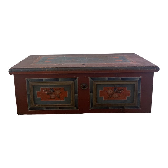 Listing is for a charming 19th century chest hand painted in red with inset floral panels. I believe it’s constructed of...