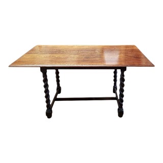 Custom English Oak Library Table W/ Barley Twist Legs C.1920 For Sale