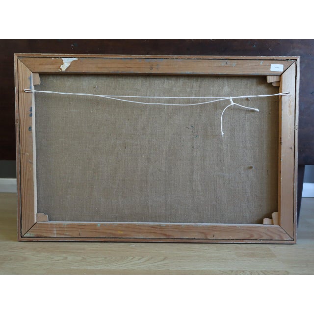 1963 Mid-Century Modern 'Houses by the Rolling Hills' Vintage Swedish Expressive Landscape Oil Painting, Framed For Sale - Image 12 of 12