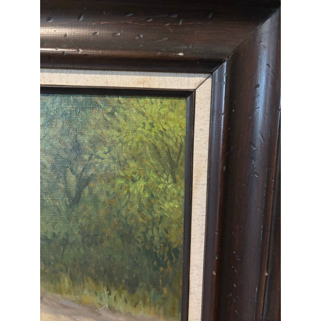 Oil Painting by Olaf Palm (California, 1935-2000) Linen matte and dark wood frame. In excellent condition. Original tag on...