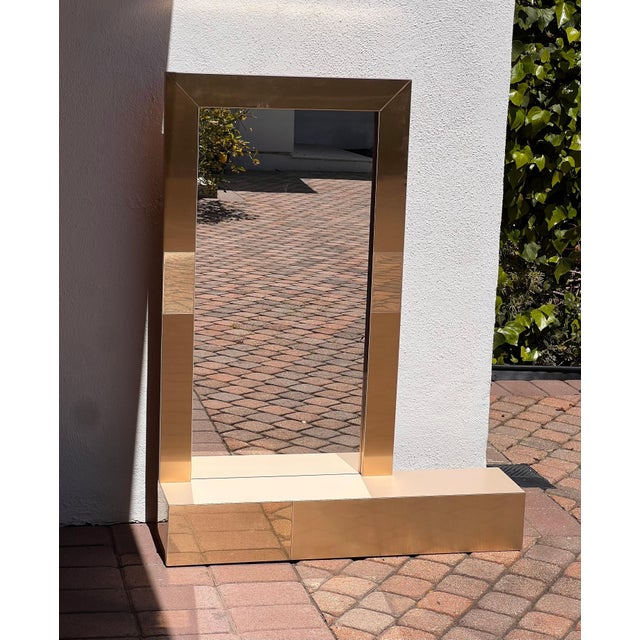 1980s Late 20th Century Postmodern Paul Evans Style Metallic Mirror With Shelf For Sale - Image 5 of 12
