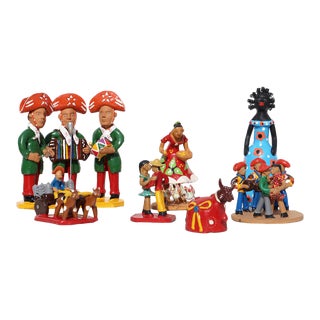 1950s Brazilian Earthenware Folk Art Figurines - Set of 7 For Sale