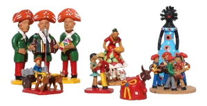 1950s Brazilian Earthenware Folk Art Figurines - Set of 7