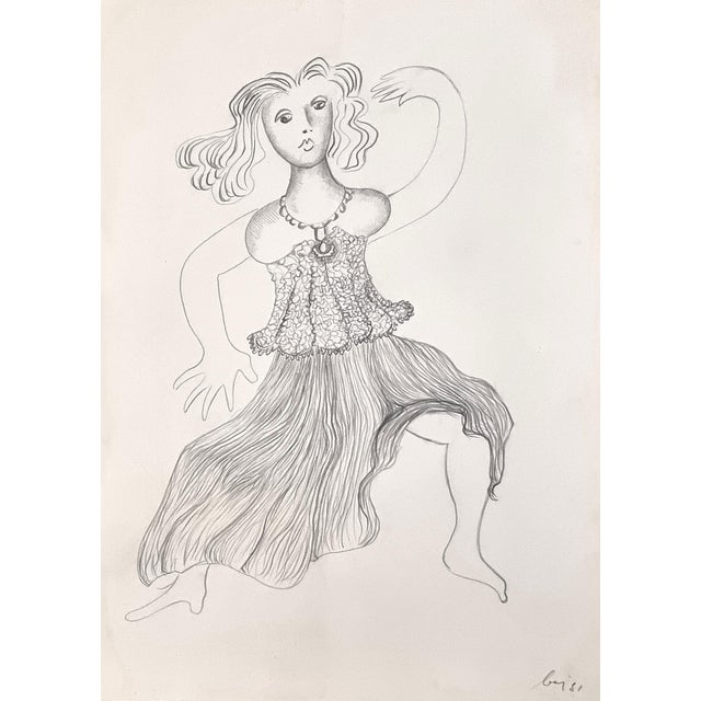 Enrico Baj, Dancer, Signed Drawing, 1981 For Sale