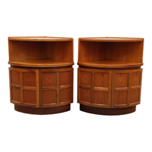 Pair of Vintage Mid Century Modern Teak Low Corner Cabinets by Nathan